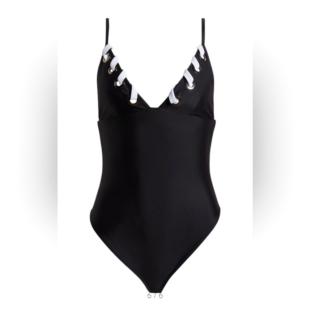 Ramy Brook Black and White Lace-Trim One-Piece Swimsuit